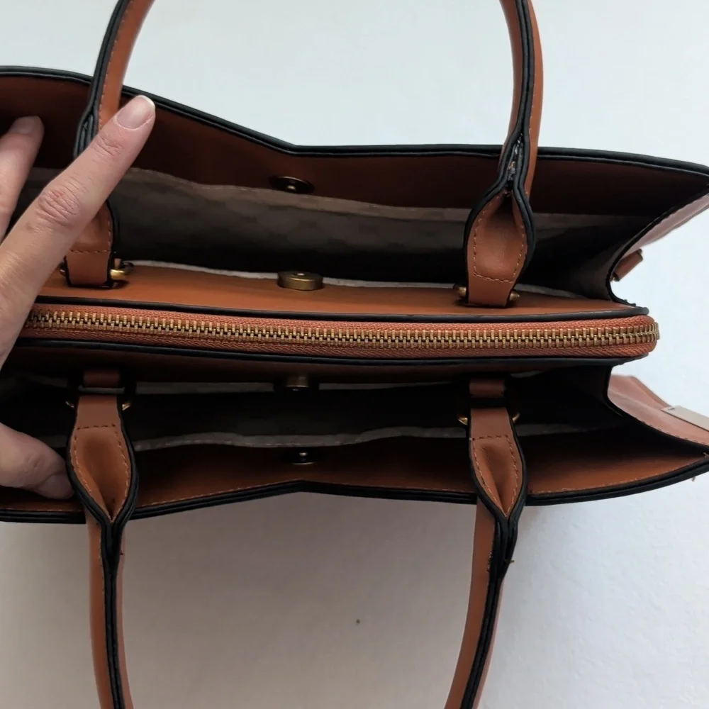 NWT Steve Madden Classic Cognac Whiskey Satchel with Gold Accents